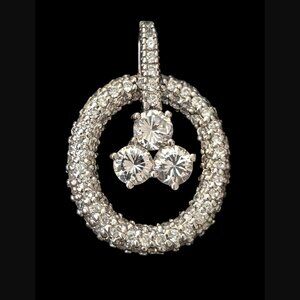 925 Sterling Silver Geometric CZ 1.4" Long Pendant